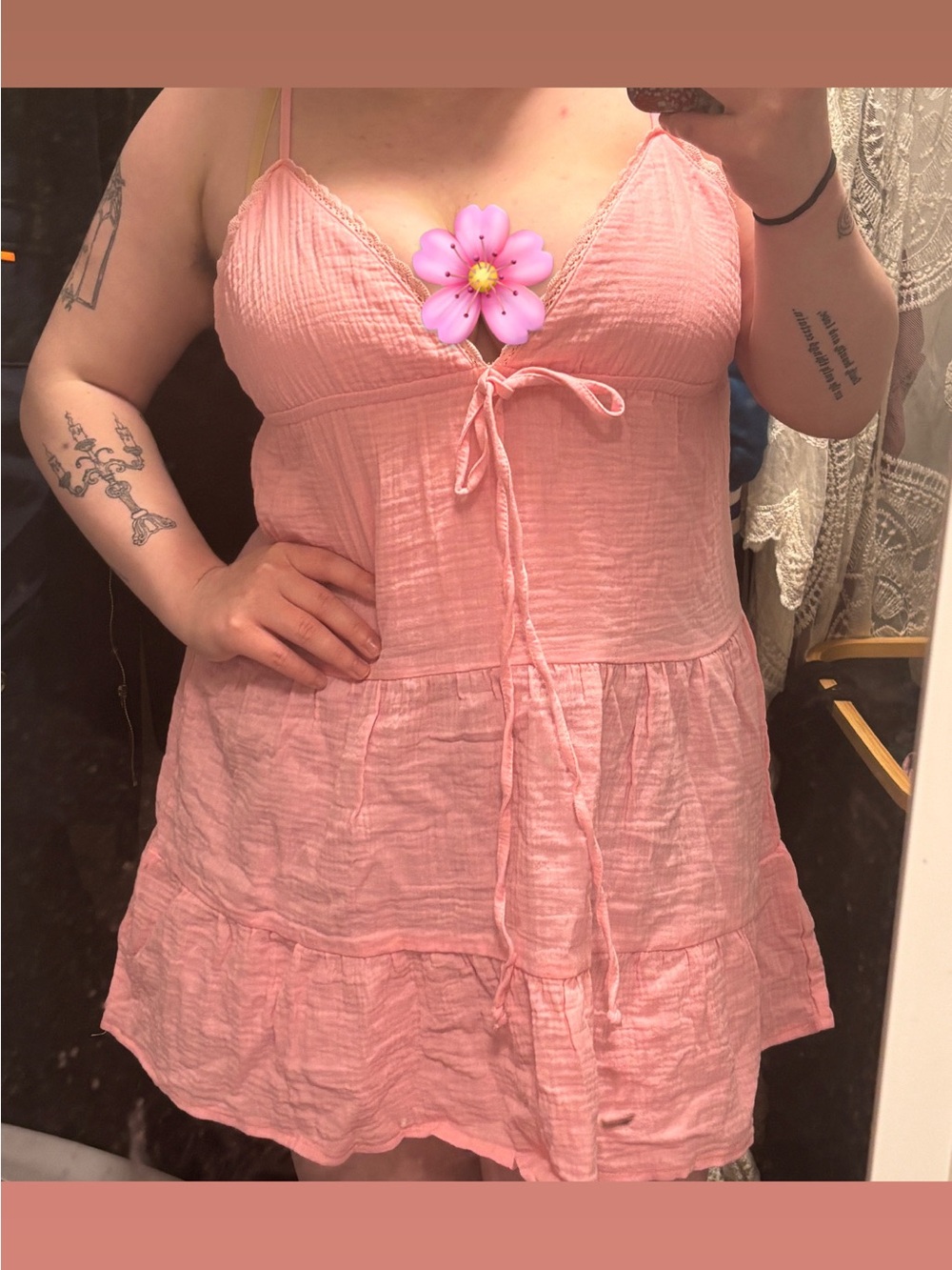 Pink lace trim Tie-Front Sundress💗🌸🌷